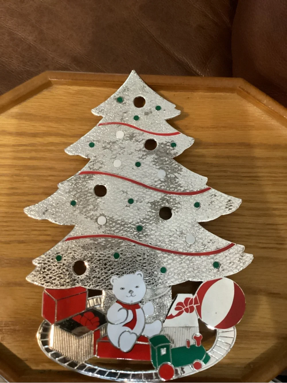 Vtg WM Rogers Silver Holiday Tree Trivet made in Japan